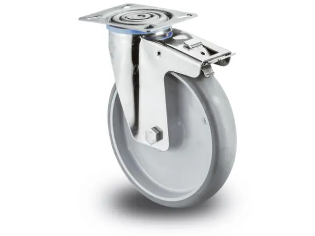 Zwenkwiel Met Rem Draagvermogen 200Kg Thermopl. Banden Kunststof Velg