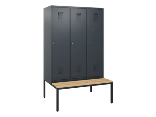 locker met bank,HxBxD 1950x1200x815mm,3vak,vak B 400mm,cilinderslot