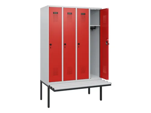 locker met bank,HxBxD 1950x1200x815mm,4vak,vak B 300mm,draaigrendel