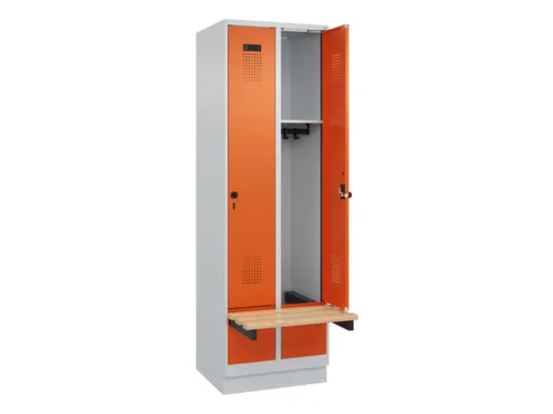 locker met bank,HxBxD 1950x600x815mm,2vak,vak B 300mm,draaigrendel