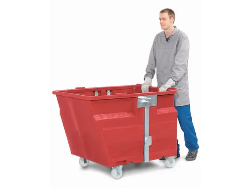 PE-kiepbak,HxLxB 900x1360x1160mm,0,8m³,draagverm. 400kg,rood,Wielen