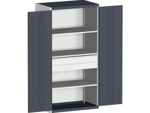 systeemkast 2000x1300x650mm 3xStalen bodem 2laden Ral7035 Ral7016