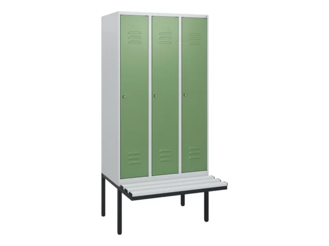 locker met bank,HxBxD 1950x900x815mm,3vak,vak B 300mm,cil.-slot