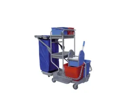 reinigingswagen,mopwringer,zakhouder,bak,emmer 2x15l/2x9l ROOD/BLAUW