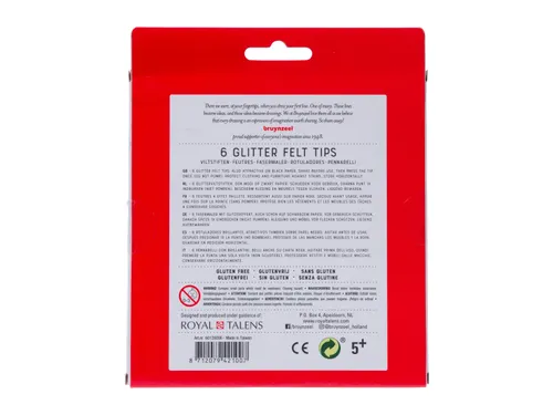 Viltstift Bruynzeel Kids assorti glitter 6 stuks
