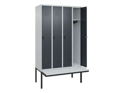 locker met bank,HxBxD 2120x1200x815mm,4vak,vak B 300mm,draaigrendel