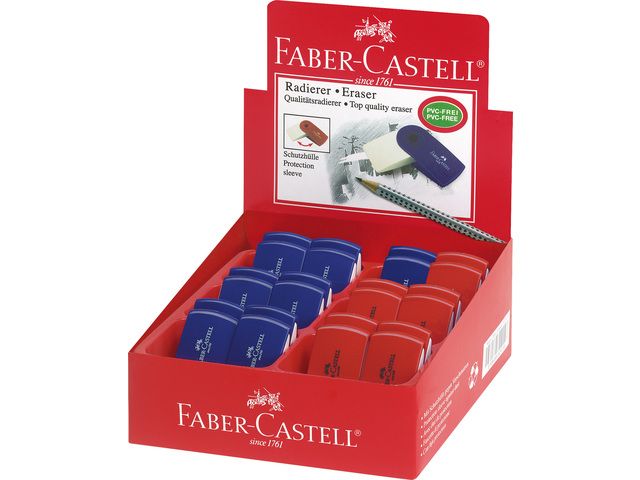 gum Faber-Castell SLEEVE MINI rood/blauw display a 24 assorti | FaberCastellShop.nl