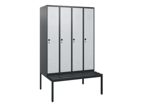locker met bank,HxBxD 1950x1200x815mm,4vak,vak B 300mm,draaigrendel