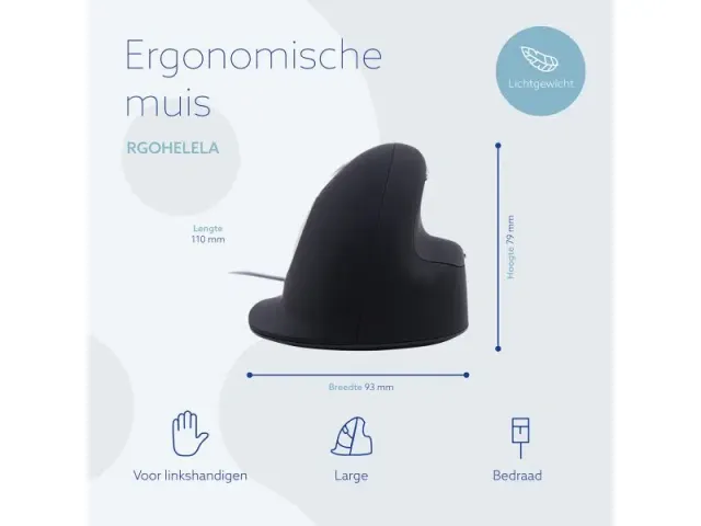 RGOHELELA Ergonomische muis R-Go HE Large bedraad Linkshandig