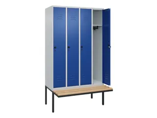 locker met bank,HxBxD 2120x1200x815mm,4vak,vak B 300mm,draaigrendel - 2