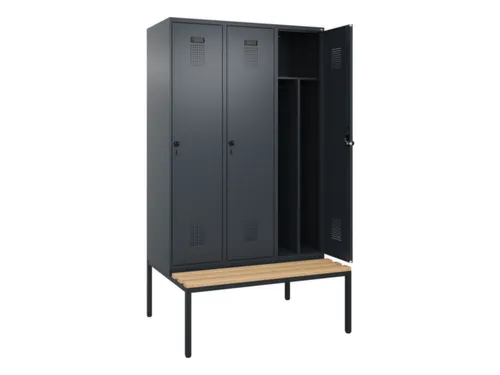 locker met bank,voor scheiding van kleding,HxBxD 2120x1200x815mm,3vak