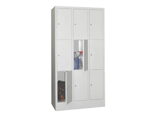 lockerkast,HxBxD 1850x900x500mm,3x3vakken,RAL7035,front RAL7035