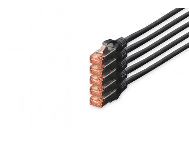 CAT 6 S-FTP patchkabel Cu LSZH AWG 27/7 Lengte 10m 5 stuks Zwart