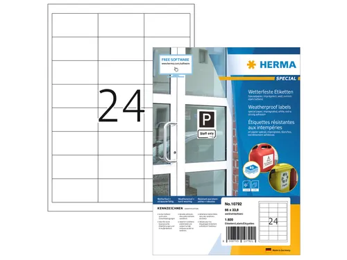 HERMA 10792 Weerbestendige etiketten A4 66x33,8mm Wit 1920 stuks