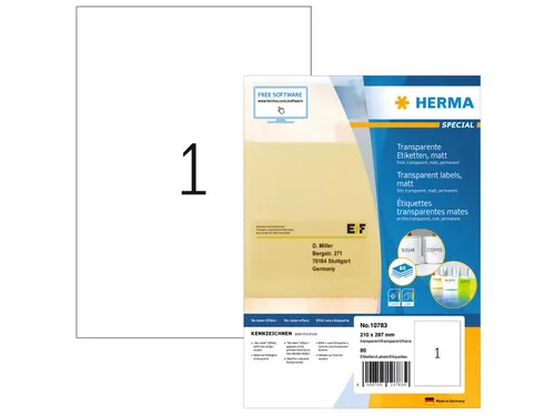 HERMA 10783 Transparante folie-etiketten Mat A4 210x297mm 80 stuks