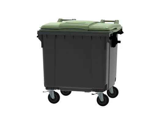 Container 1100 liter vlak deksel Grijs Groen Kunststof