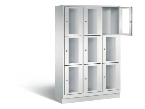 Lockerkast 1800x1200x500mm 3x3 vakken Cilinderslot, Sokkel, RAL7035