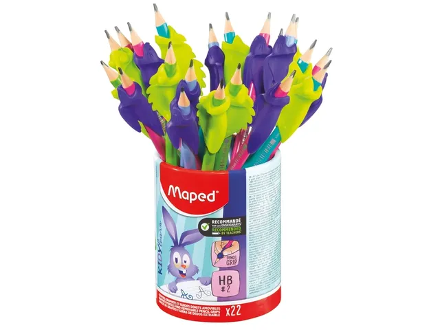 Grafietpotlood Maped Kidy Learn met gum en vingerhulp pot à 22 stuks