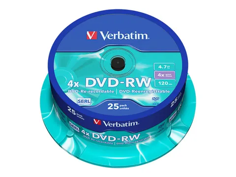 DVD-RW Matzilver 4.7GB 4x 25 Stuks