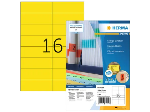 HERMA 4256 Gekleurde etiketten A4 105x37mm Geel 1600 stuks