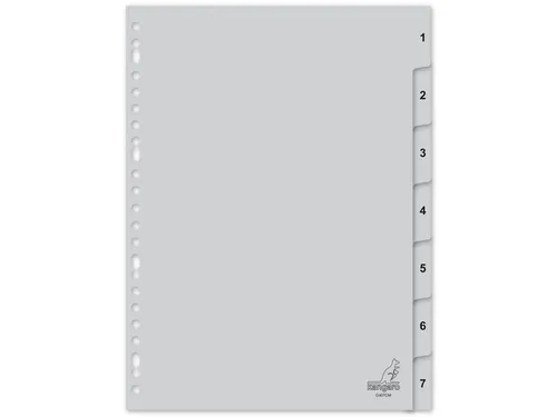 Tabblad Kangaro A4 cijfers PP 120 micron grijs 23-gaats 7-delig