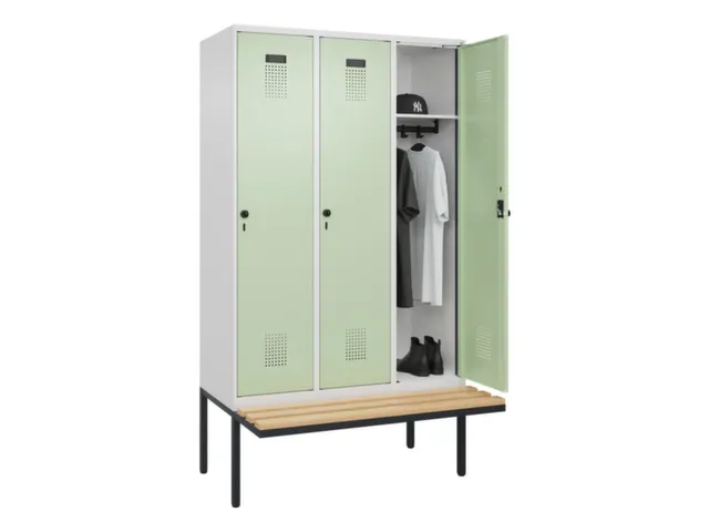 locker met bank,HxBxD 2120x1200x815mm,3vak,vak B 400mm,draaigrendel