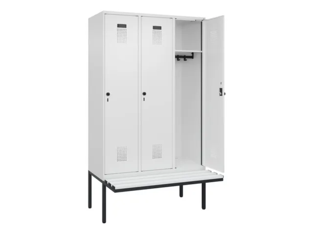 locker met bank,HxBxD 2120x1200x815mm,3vak,vak B 400mm,draaigrendel