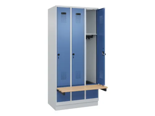 locker met bank,HxBxD 1950x900x815mm,3vak,vak B 300mm,draaigrendel