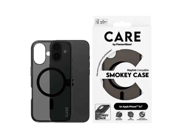 PanzerGlass CARE by Smokey Case w. Black MagSafe iPhone 16, Hoes