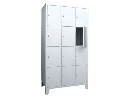 lockerkast,HxBxD 1850x900x500mm,3x4vakken,RAL7035,front RAL6011