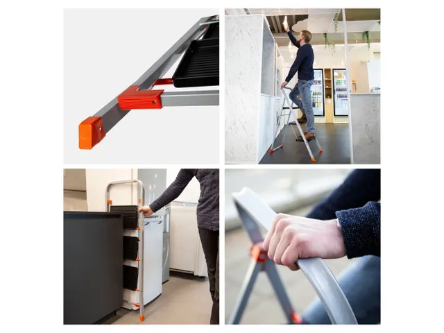 Huishoudtrap met hoge beugel 3 treden antislip inklapbaar tot 150 kg