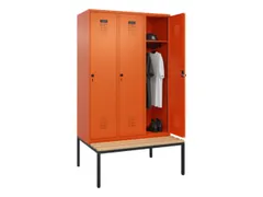 locker met bank,HxBxD 2120x1200x815mm,3vak,vak B 400mm,draaigrendel
