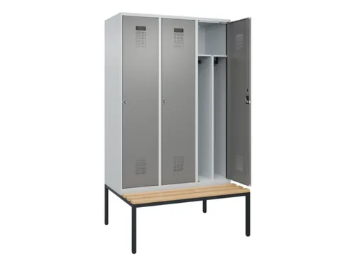 locker met bank,voor scheiding van kleding,HxBxD 2120x1200x815mm,3vak