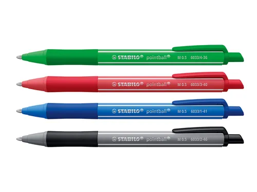 Balpen STABILO pointball colorful medium assorti blister à 4 stuks