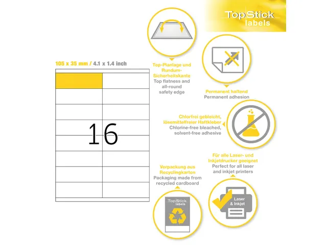 Etiketten universele labels A4 permanent 105x35mm Wit 1600 stuks