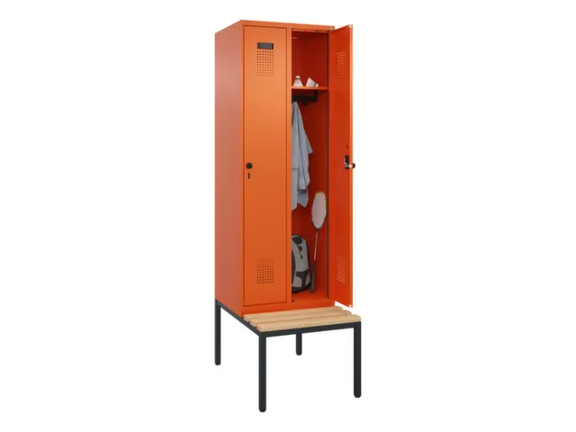 locker met bank,HxBxD 2120x600x815mm,2vak,vak B 300mm,draaigrendel