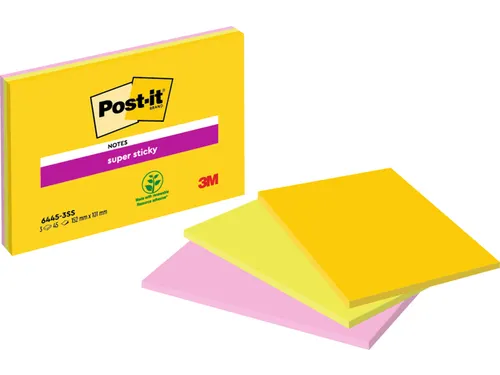 Memoblok 3M Post-it 6445 Super Sticky 152x101mm assorti Big Notes