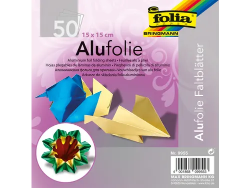 Vouwblaadjes Folia 15x15cm 50 vel alufolie assorti kleuren