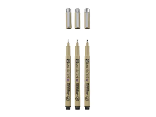 Fineliner Sakura Pigma Micron set à 3 schrijfbreedtes breed zwart