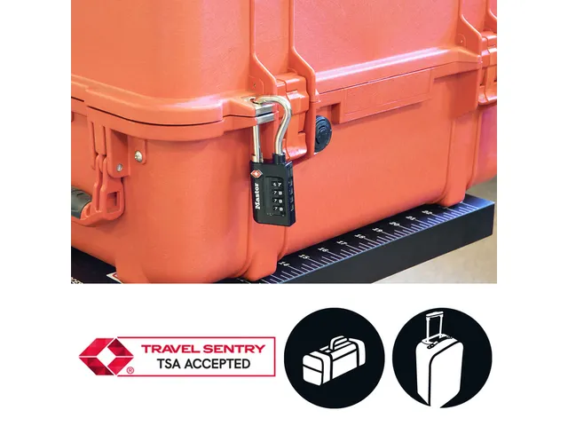 Hangslot Masterlock 4-cijfer combinatie TSA lange beugel zwart 35mm