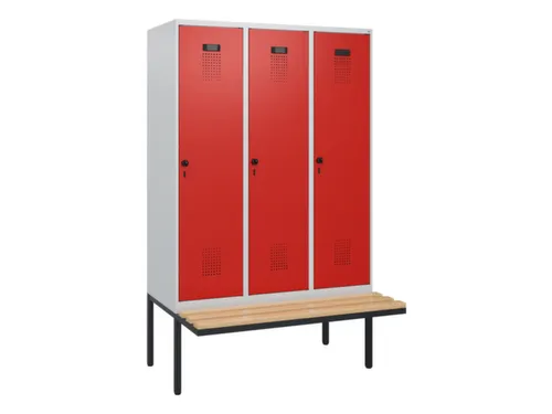 locker met bank,HxBxD 1950x1200x815mm,3vak,vak B 400mm,draaigrendel
