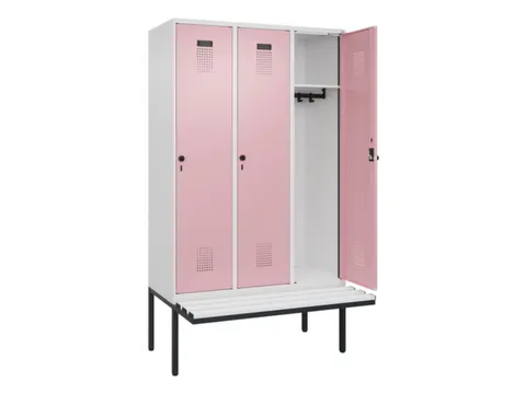 locker met bank,HxBxD 2120x1200x815mm,3vak,vak B 400mm,draaigrendel