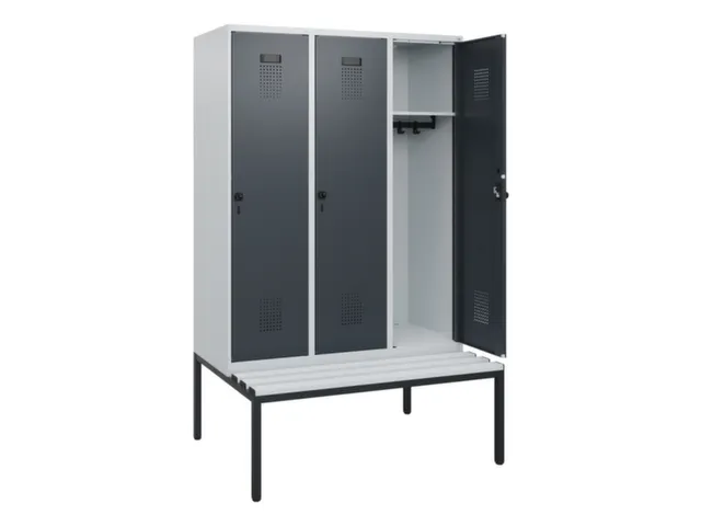 locker met bank,HxBxD 1950x1200x815mm,3vak,vak B 400mm,draaigrendel