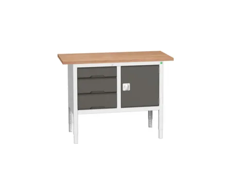 werkbank,HxBxD 830-930x1250x600mm,multiplexblad,uitrusting: 3laden