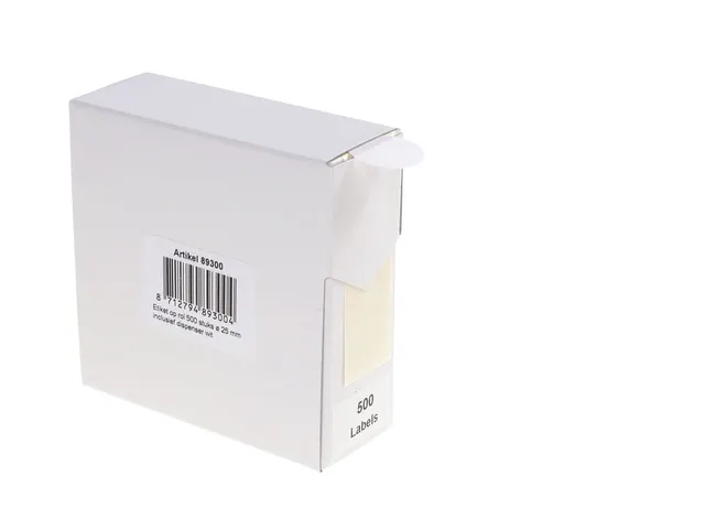 Etiket Rillprint 25mm 500st op rol rond wit