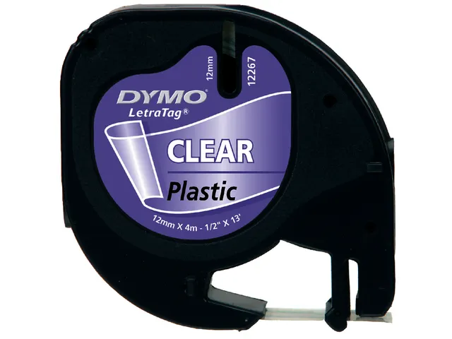 Lettertape Dymo 12267 Letratag 12mm Plastic Zwart Op Transparant