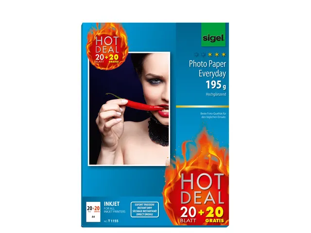 inkjetfotopapier Sigel A4 wit hoogglans 195 gram 20+20 vel gratis