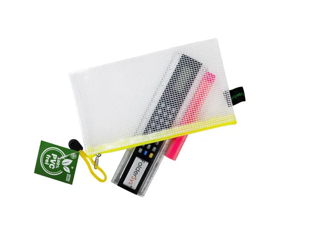 etui DIN PVC-vrij transparant neon geel met ritssluiting