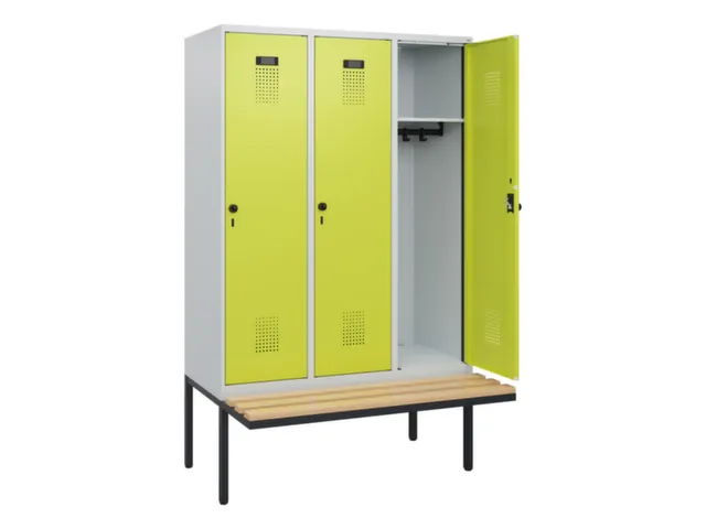 locker met bank,HxBxD 1950x1200x815mm,3vak,vak B 400mm,draaigrendel