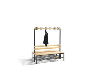 Omkleedbank 1500mm Houten Zitlatten Dubbel Hakenlijst Schoenenrek - 1
